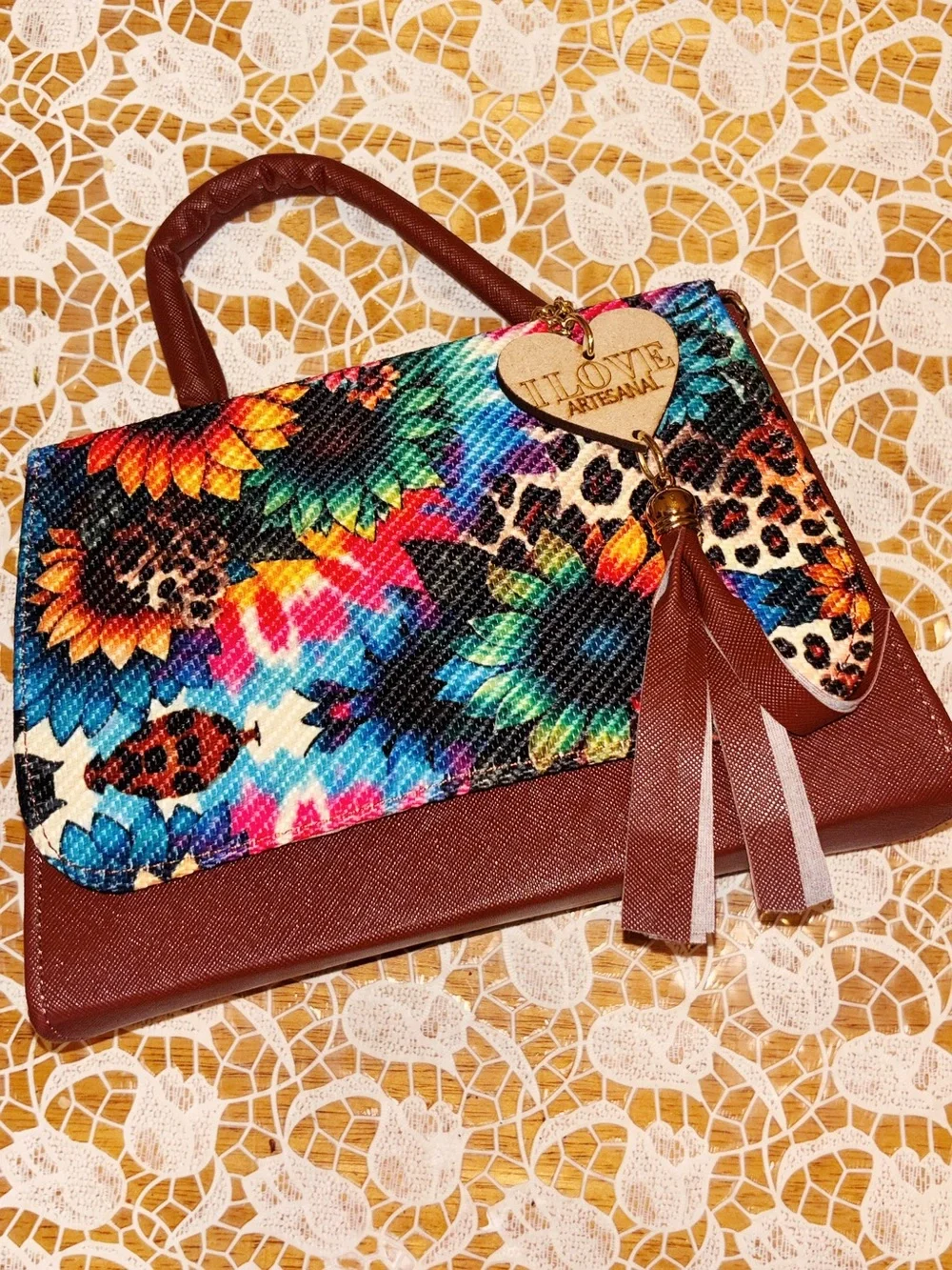 Multicolor Floral & Leopard Top-Handle Bag